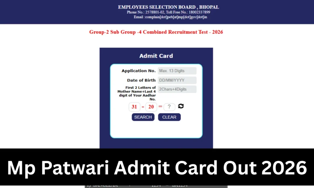 Mp Patwari Admit Card Out 2026