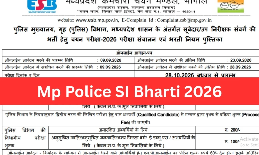 Mp Police SI Recruitment 2026