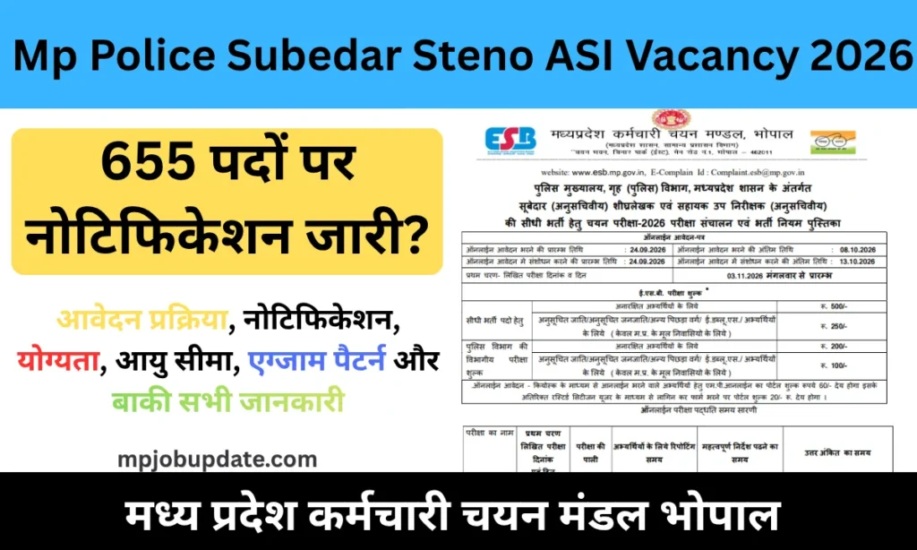 Mp Police Subedar Steno ASI Vacancy 2026