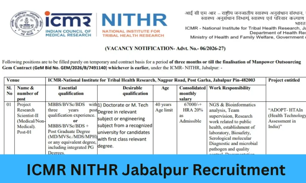 ICMR NITHR Jabalpur Recruitment