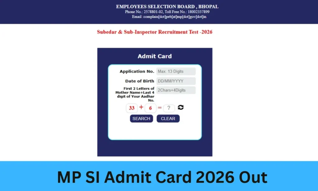 MP SI Admit Card 2026 Out