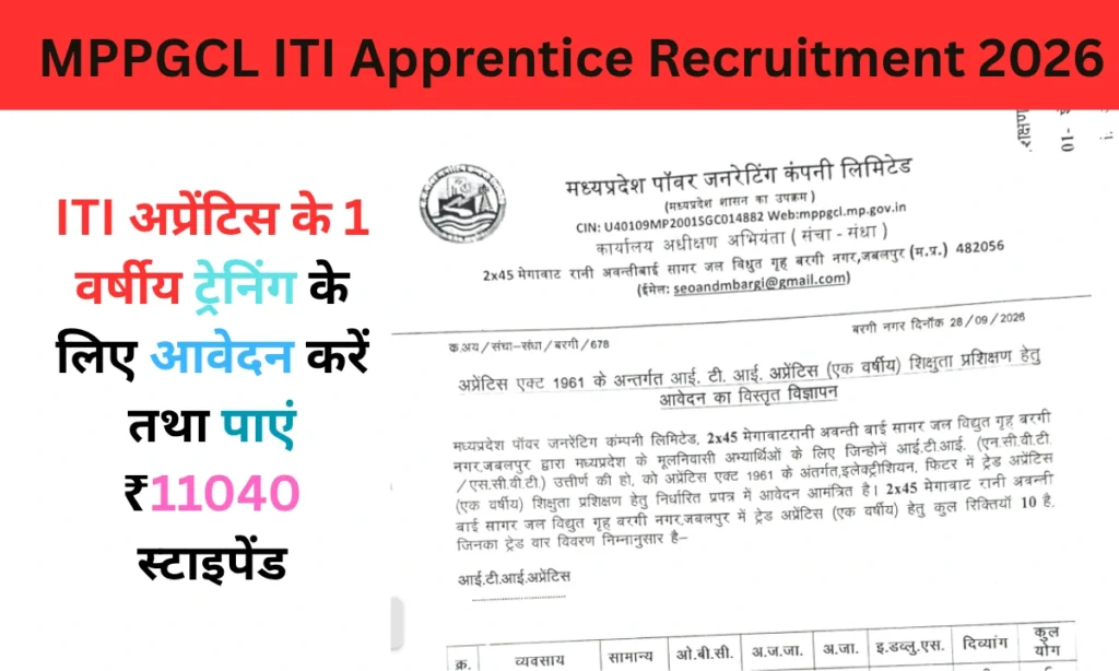 MPPGCL ITI Apprentice Recruitment 2026